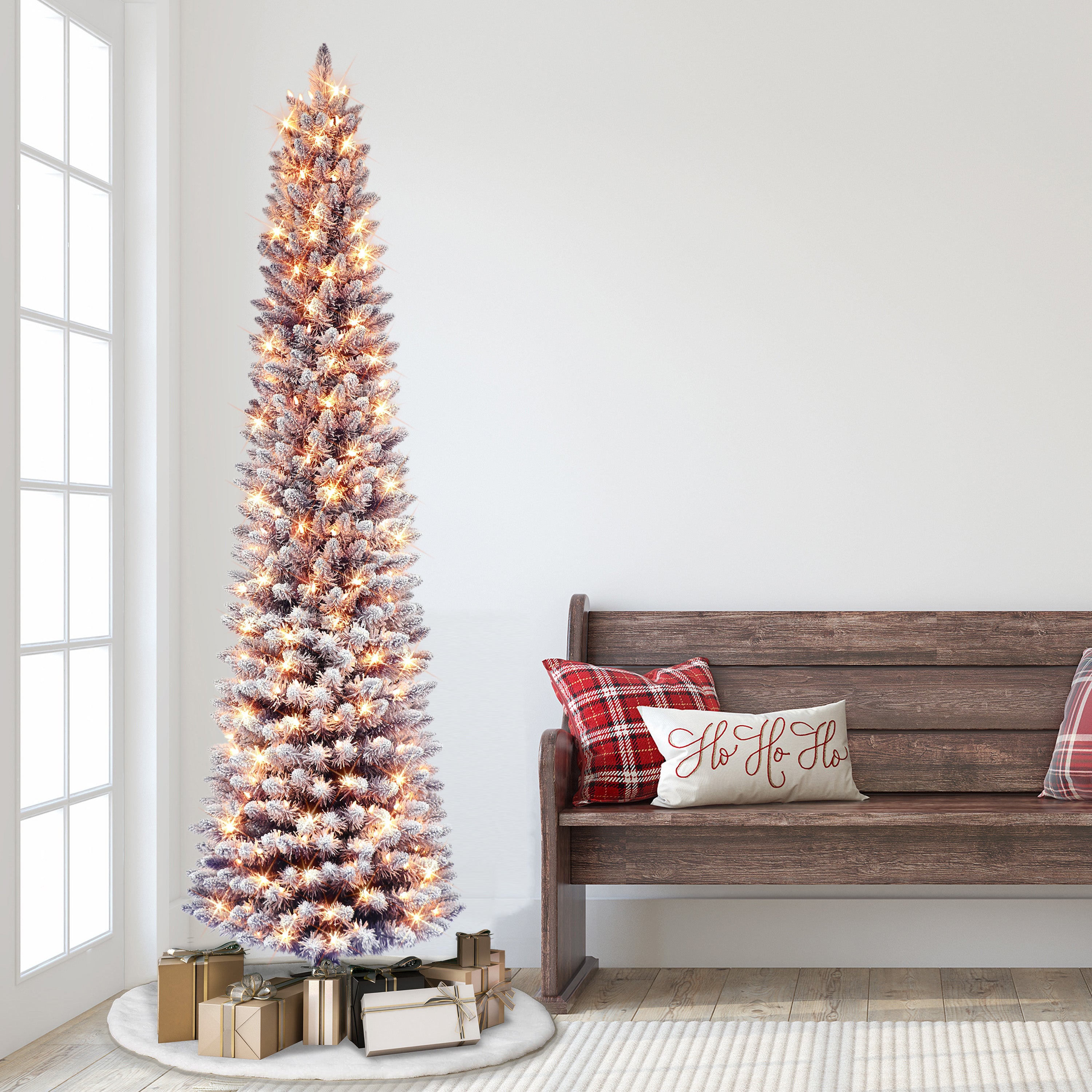 7.5ft Pre-lit Flocked Fashion Purple Pencil Christmas Tree